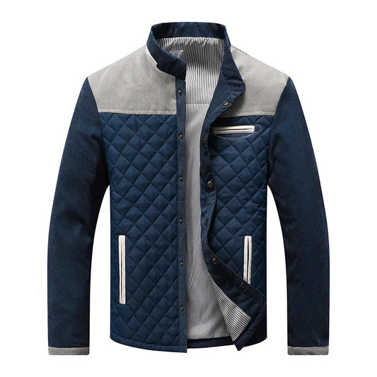 Men’s Quilted Jacket – Tailored Fit – Diamond Pattern – Stand Collar – Contrast Trim