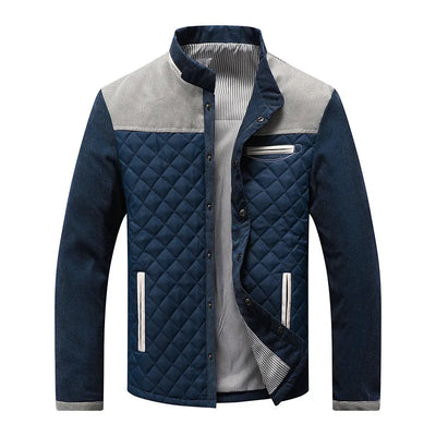 Men’s Quilted Jacket – Tailored Fit – Diamond Pattern – Stand Collar – Contrast Trim