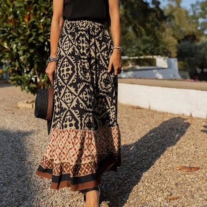Women’s Maxi Skirt – High Waist – Flowy Fit – Breathable Blend – Boho Ruffle Hem