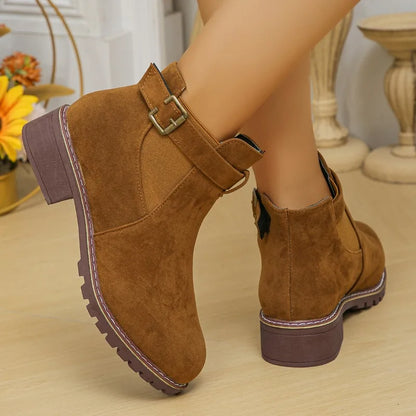 Stylish women's casual outdoor boots with belt buckle