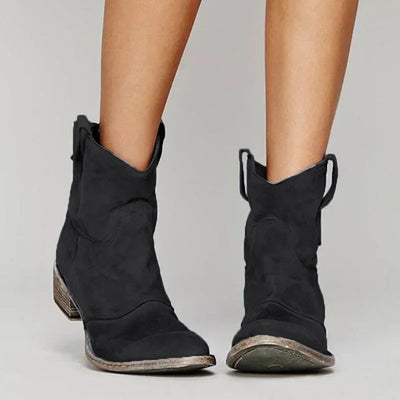 Women's Ankle Boots - Sleek Suede Finish - Comfortable Low Heel - Slip-On Design