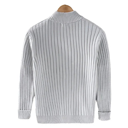 Men's knitted cardigan with zip and stand collar