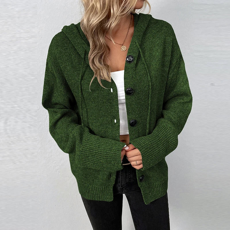 Women's knitted cardigan with hood