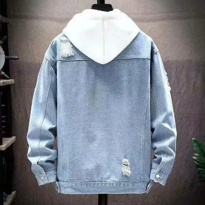 Men’s Denim Jacket – Distressed Loose Fit – Single Breasted – Streetwear Style