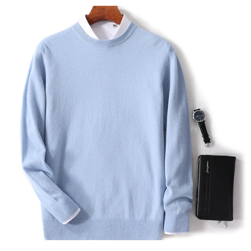 Men’s Crew Neck Sweater - Soft Knit - Wool Blend - Ribbed Cuffs & Hem - Regular Fit