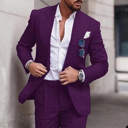 Linen Wedding Suit 2-Piece Set for Men – Single Breasted