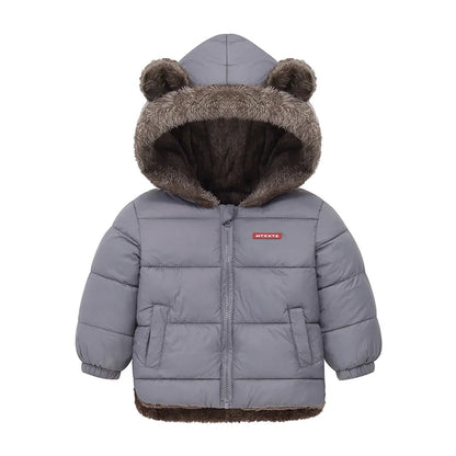 Boy hooded cotton thick fleece cashmere lined winter coat