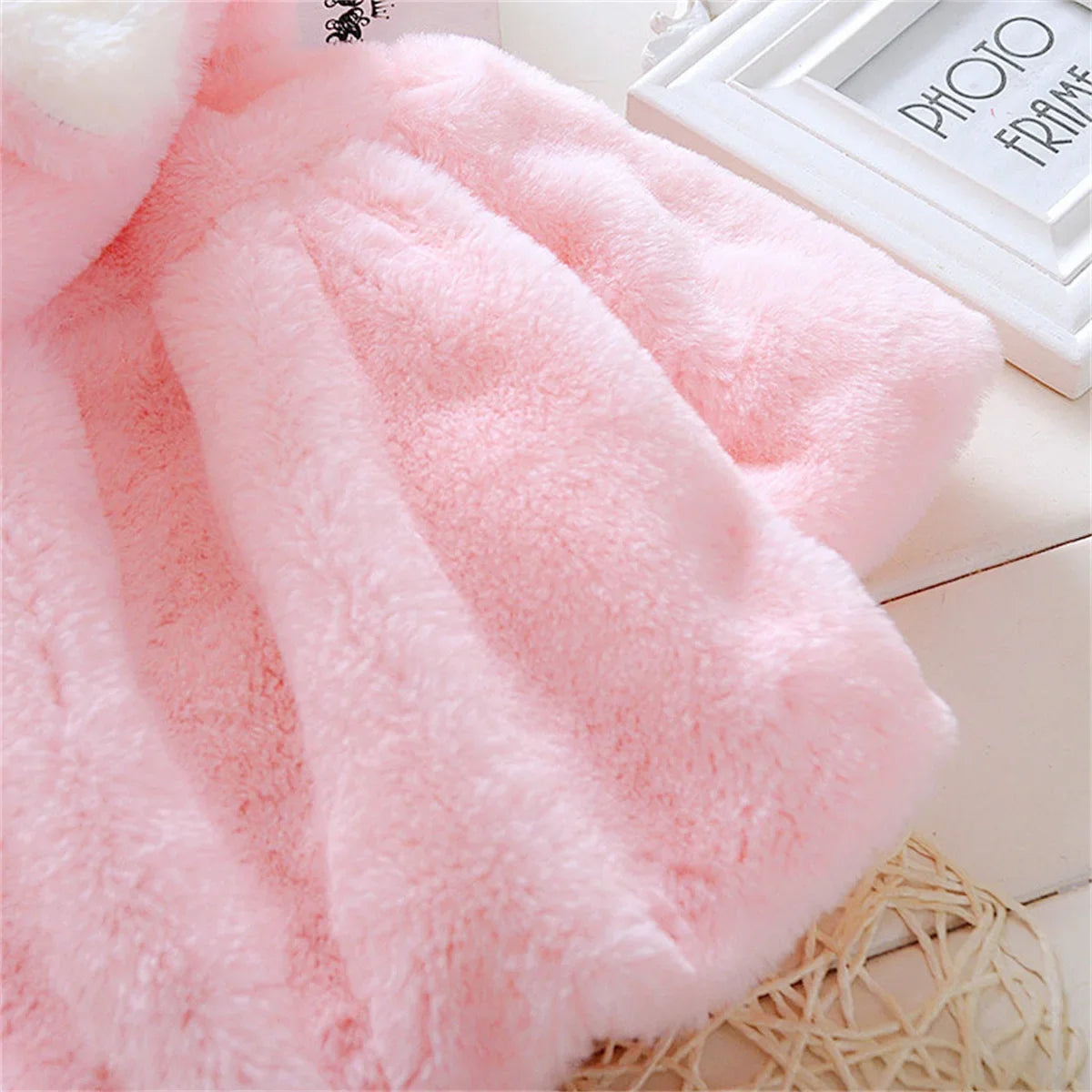 Baby girl wool hooded rabbit ears winter coat