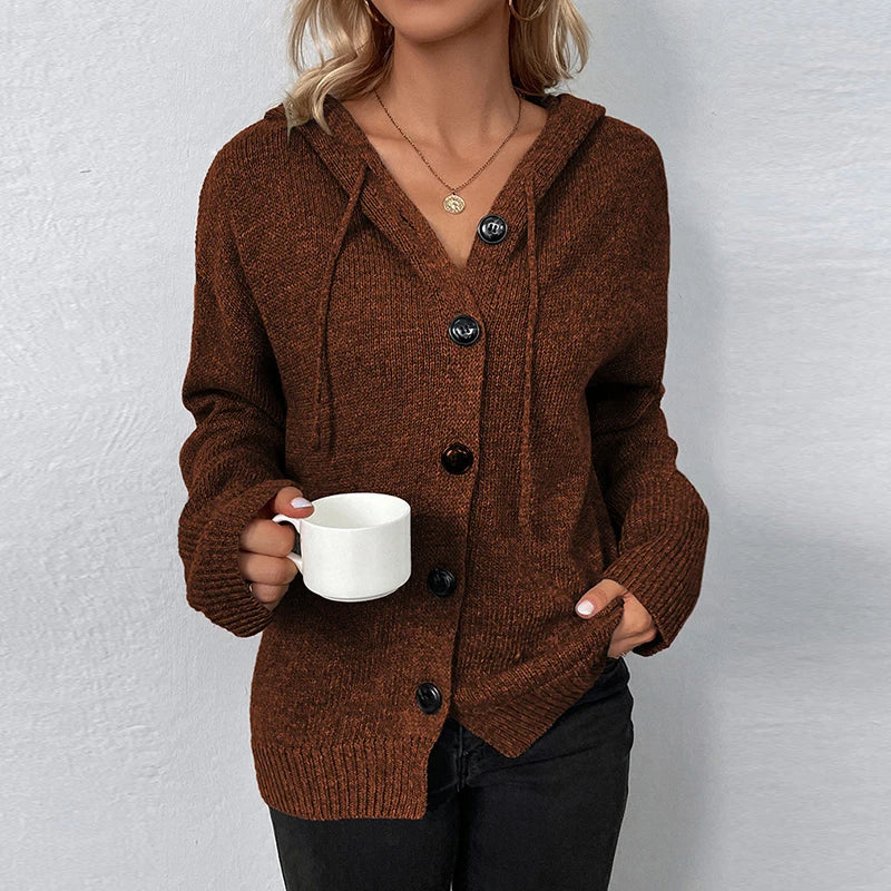 Women's knitted cardigan with hood