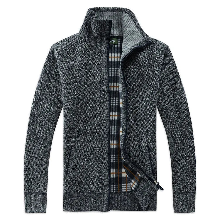 Men's knitted jacket with lapel collar