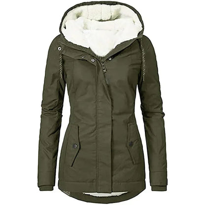 Women’s hooded spliced zipper coat