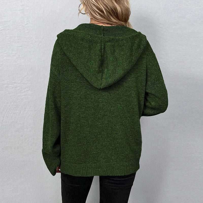 Women's knitted cardigan with hood