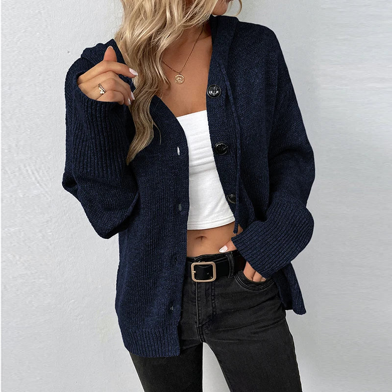 Women's knitted cardigan with hood