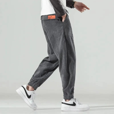 Men’s Corduroy Jogger Trousers - Relaxed Fit - Elastic Cuffs - Adjustable Waist