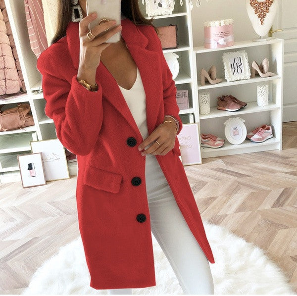 Women's double breasted wool coat with lapel collar