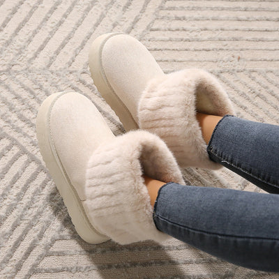 Women’s Snow Boots – Half-High Knit with Faux Fur Trim – Thick Sole Supportive Fit