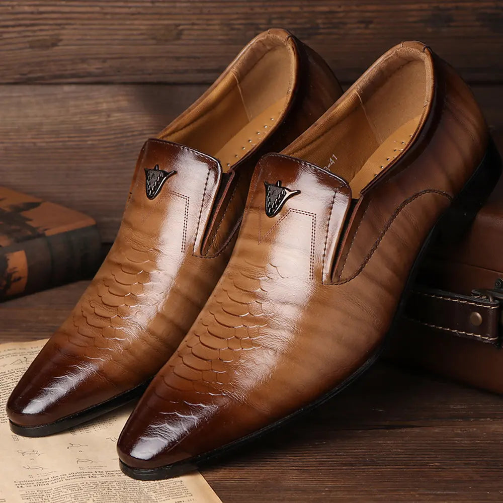 Men’s Loafers – Faux Leather – Slim Fit – Embossed Retro Design – Slip-On Formal Shoes