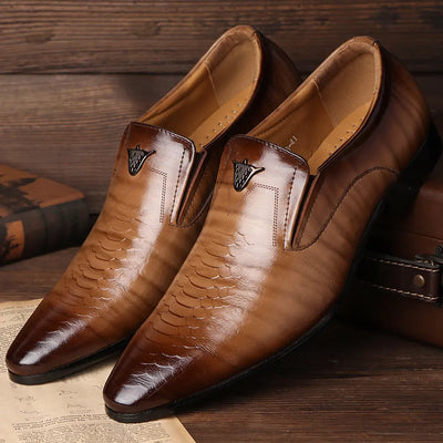 Men’s Loafers – Faux Leather – Slim Fit – Embossed Retro Design – Slip-On Formal Shoes