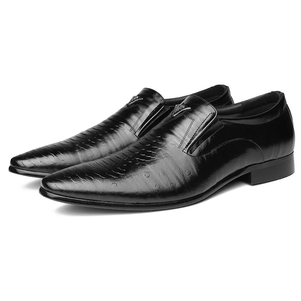 Men’s Loafers – Faux Leather – Slim Fit – Embossed Retro Design – Slip-On Formal Shoes
