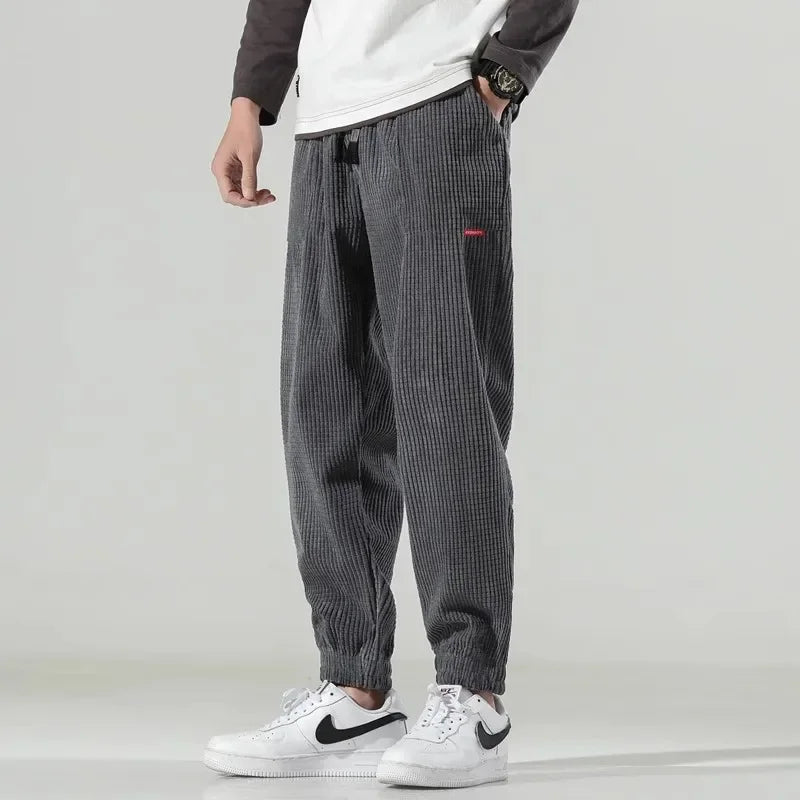 Men’s Corduroy Jogger Trousers - Relaxed Fit - Elastic Cuffs - Adjustable Waist