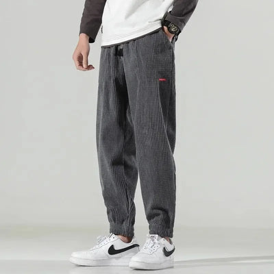 Men’s Corduroy Jogger Trousers - Relaxed Fit - Elastic Cuffs - Adjustable Waist