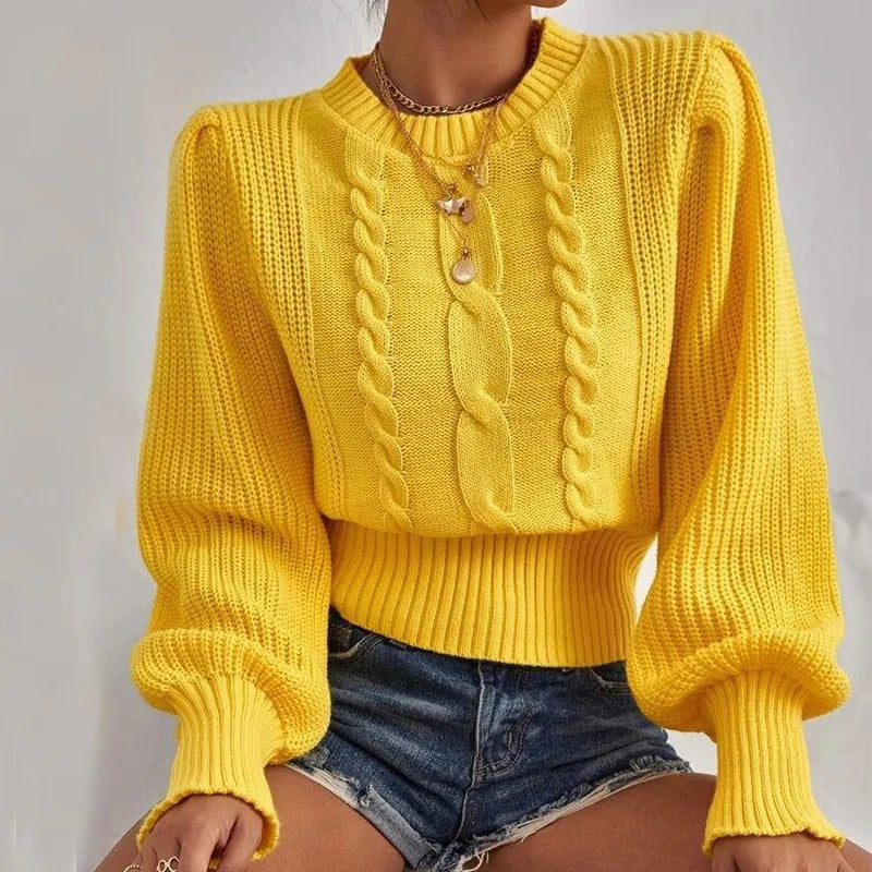 Women's soft knit sweater with lantern sleeves