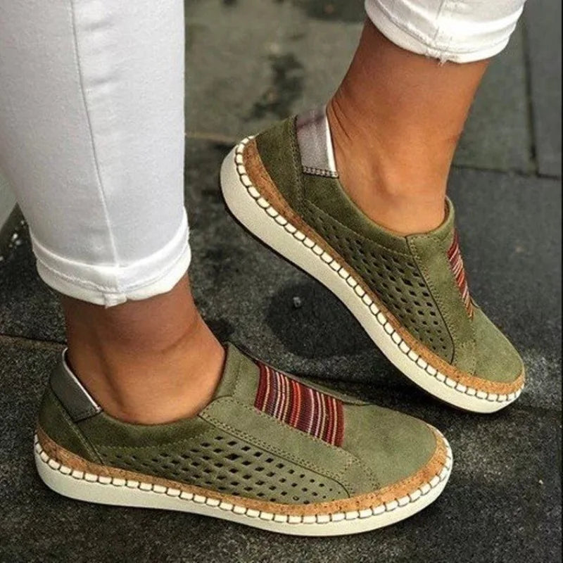 Women’s Slip-On Shoes – Breathable Perforated Upper – Cushioned Sole – Casual Fit