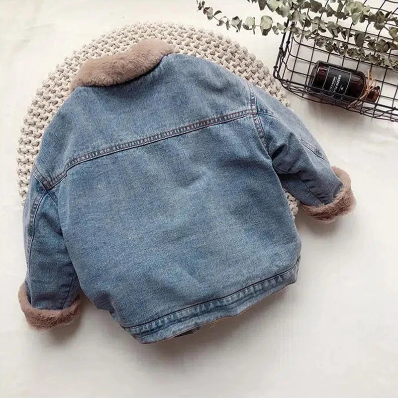 Kids' Denim Jacket - Fleece Lined - Relaxed Fit - Warm Casual Outerwear