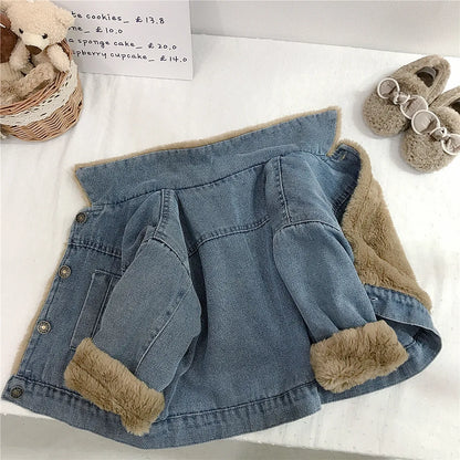 Baby girls warm thick denim winter coat