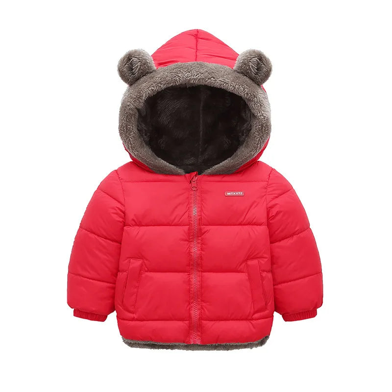 Boy hooded cotton thick fleece cashmere lined winter coat