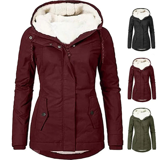 Women’s hooded spliced zipper coat