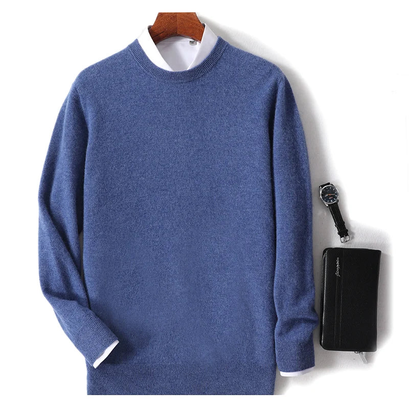 Men’s Crew Neck Sweater - Soft Knit - Wool Blend - Ribbed Cuffs & Hem - Regular Fit
