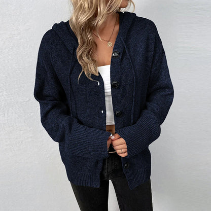 Women's knitted cardigan with hood