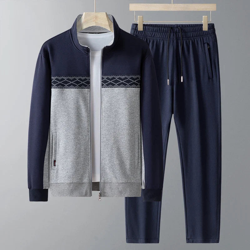 Men's casual cardigan two-piece set with standing collar