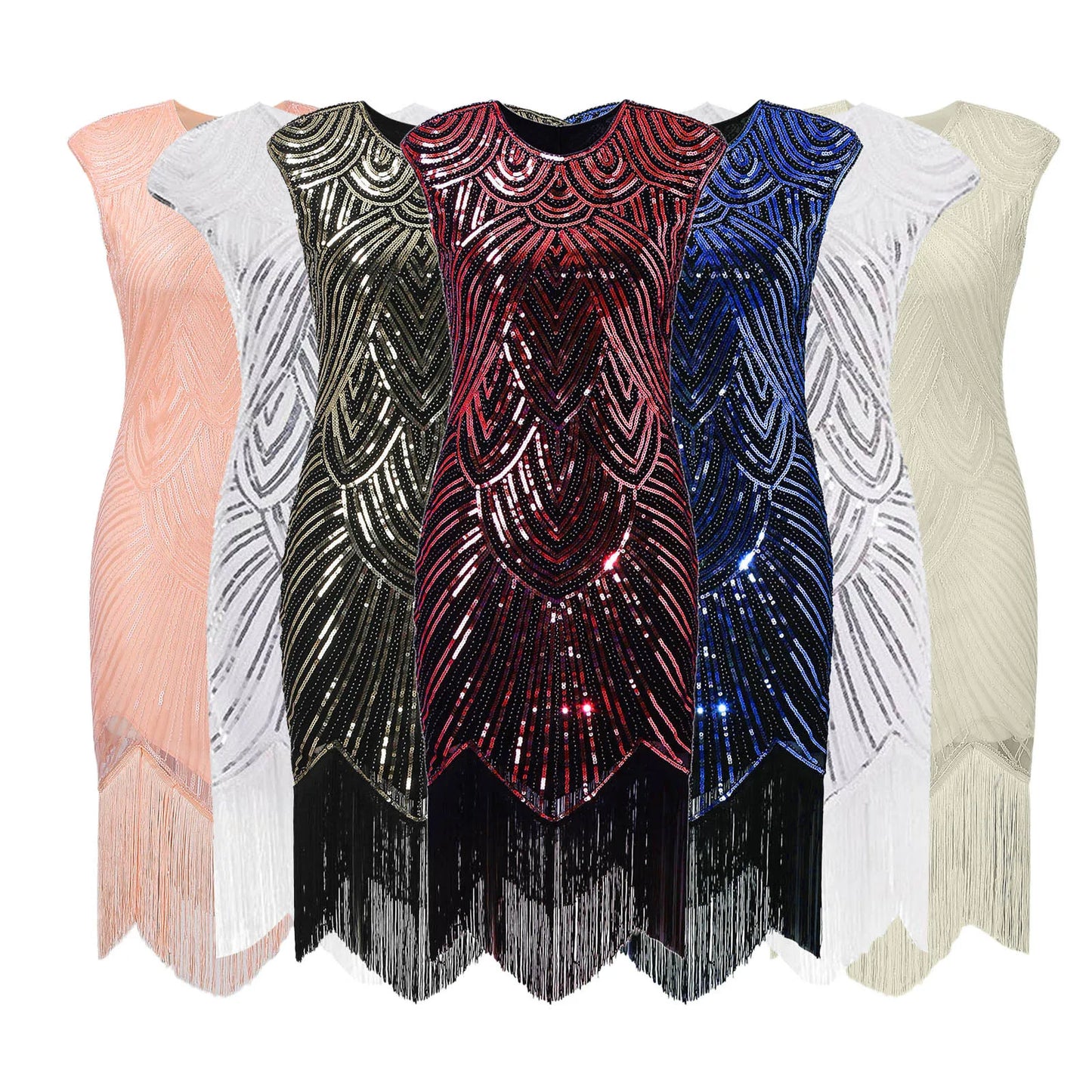 Women's Flapper Dress - 1920s Vintage Style - Beaded Fringe - Sleeveless Elegant Party Wear