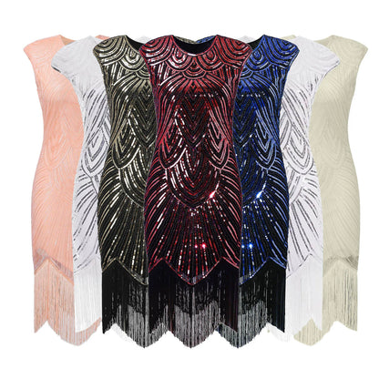 Women's Flapper Dress - 1920s Vintage Style - Beaded Fringe - Sleeveless Elegant Party Wear