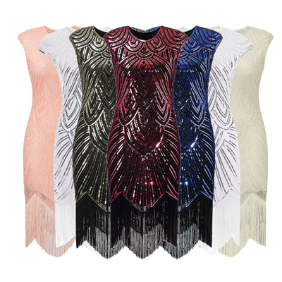 Women's Flapper Dress - 1920s Vintage Style - Beaded Fringe - Sleeveless Elegant Party Wear