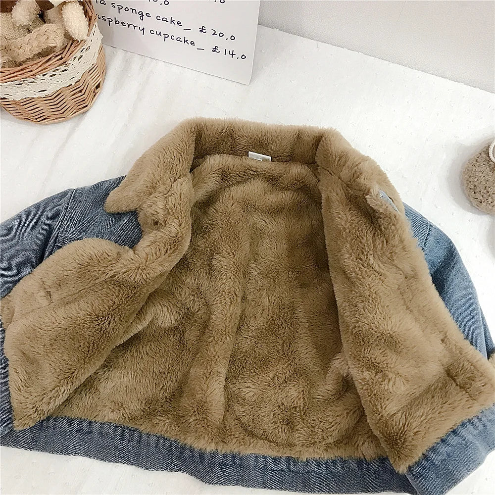 Baby girls warm thick denim winter coat