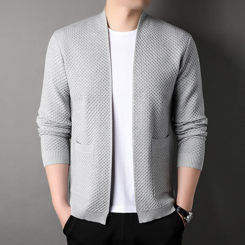 Men’s Blazer – Tailored Fit – Soft Knit – Open Front – Ribbed Cuffs – Smart Casual