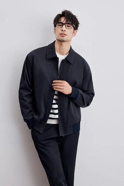 Men’s Jacket – Relaxed Fit – Classic Collar – Button Front – Ribbed Cuffs – Side Pockets