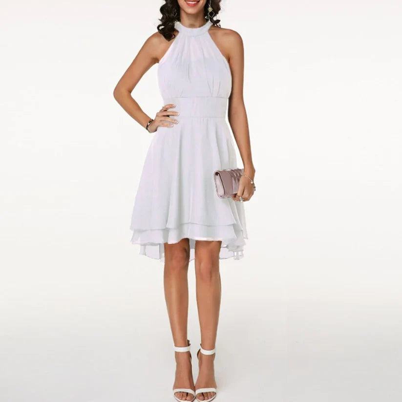 Women's Halter Dress - Sleeveless A-Line - High-Low Hem - Elegant Flowing Fit