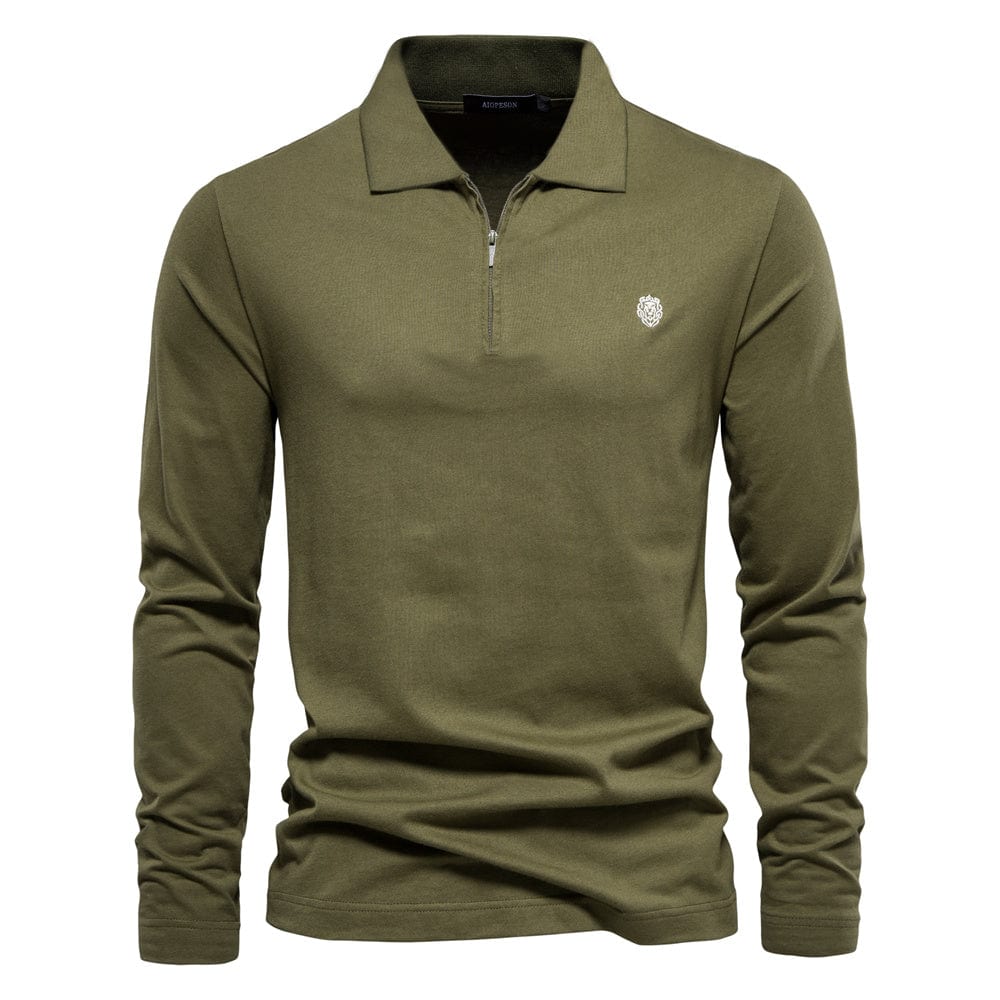 Men's casual zip lapel top with long sleeves