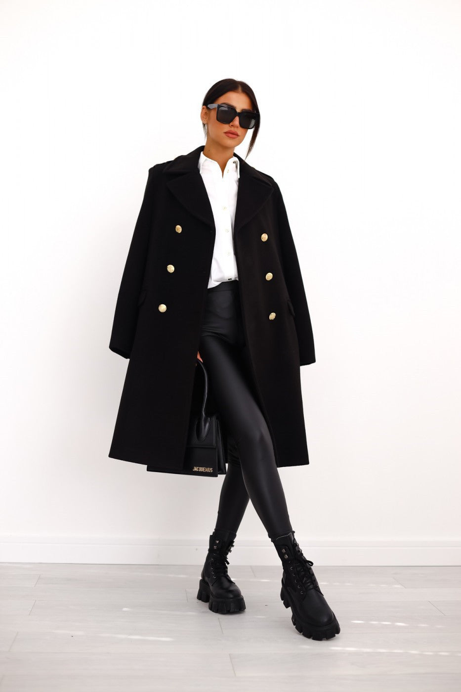 Women's lapel collar long sleeve double-breasted jacket