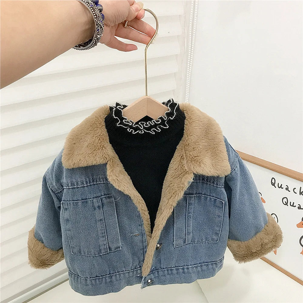 Baby girls warm thick denim winter coat