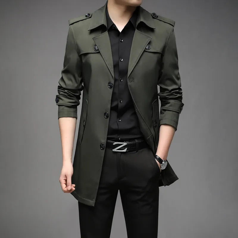 Men’s Trench Coat – Tailored Fit – Double Breasted – Structured Silhouette – Medium Length