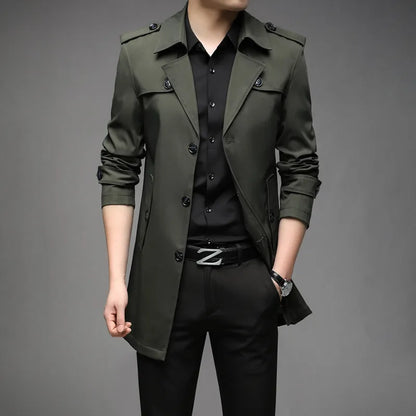 Men’s Trench Coat – Tailored Fit – Double Breasted – Structured Silhouette – Medium Length