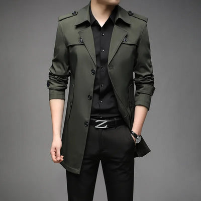 Men’s Trench Coat – Tailored Fit – Double Breasted – Structured Silhouette – Medium Length