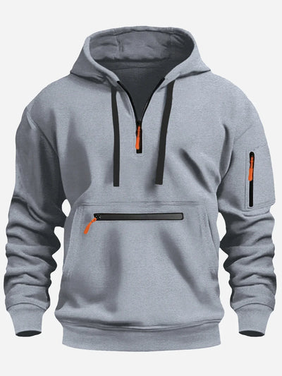 Men’s Sweatshirt – Fleece – Loose Fit – Half Zip Hooded – Ribbed Cuffs – Zip Pockets