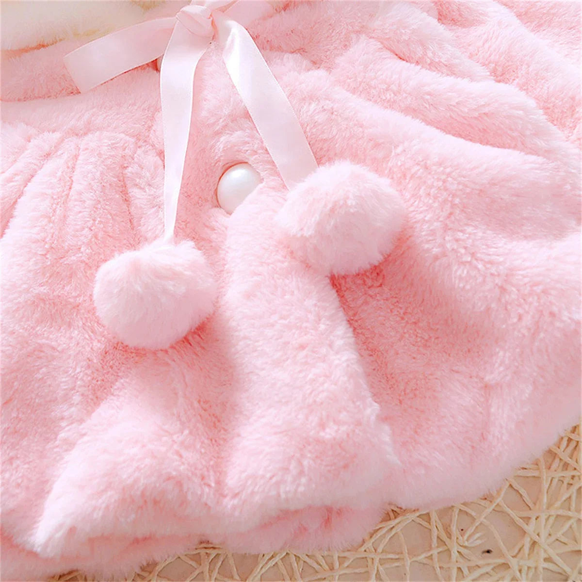 Baby girl wool hooded rabbit ears winter coat