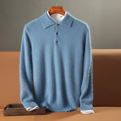 Men’s Polo Sweater – Relaxed Fit – Long Sleeve – Ribbed Hem & Cuffs